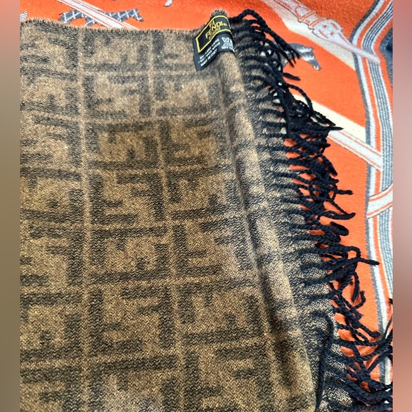 FENDI❤️🌟BLACK AND BROWN FF PATTERNED WOOL SCARF⭐️ - Picture 1 of 5